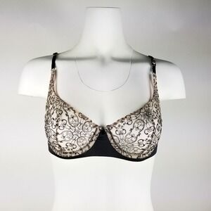 Victorias Secret Very Sexy Unlined Demi Bra Size 32 D Black and Pink Floral Lace